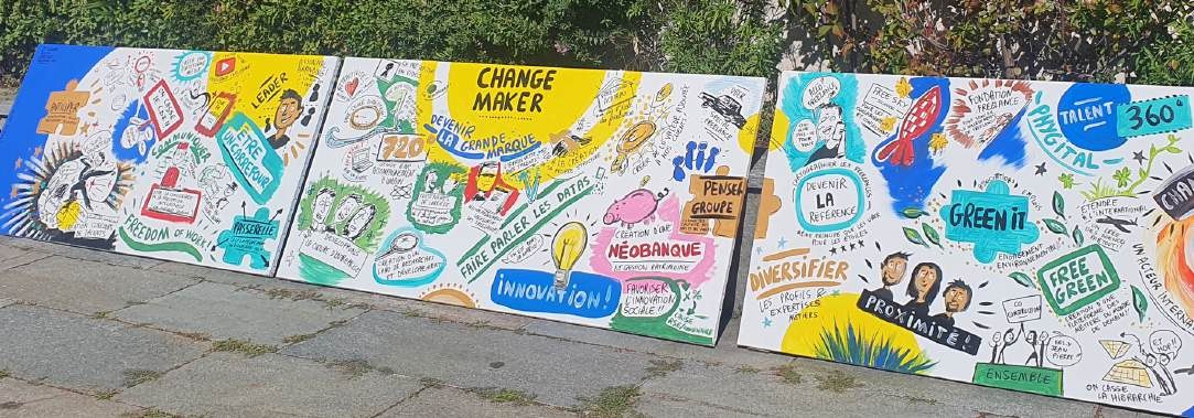 Fresque de plusieurs mètres exposée en extérieur