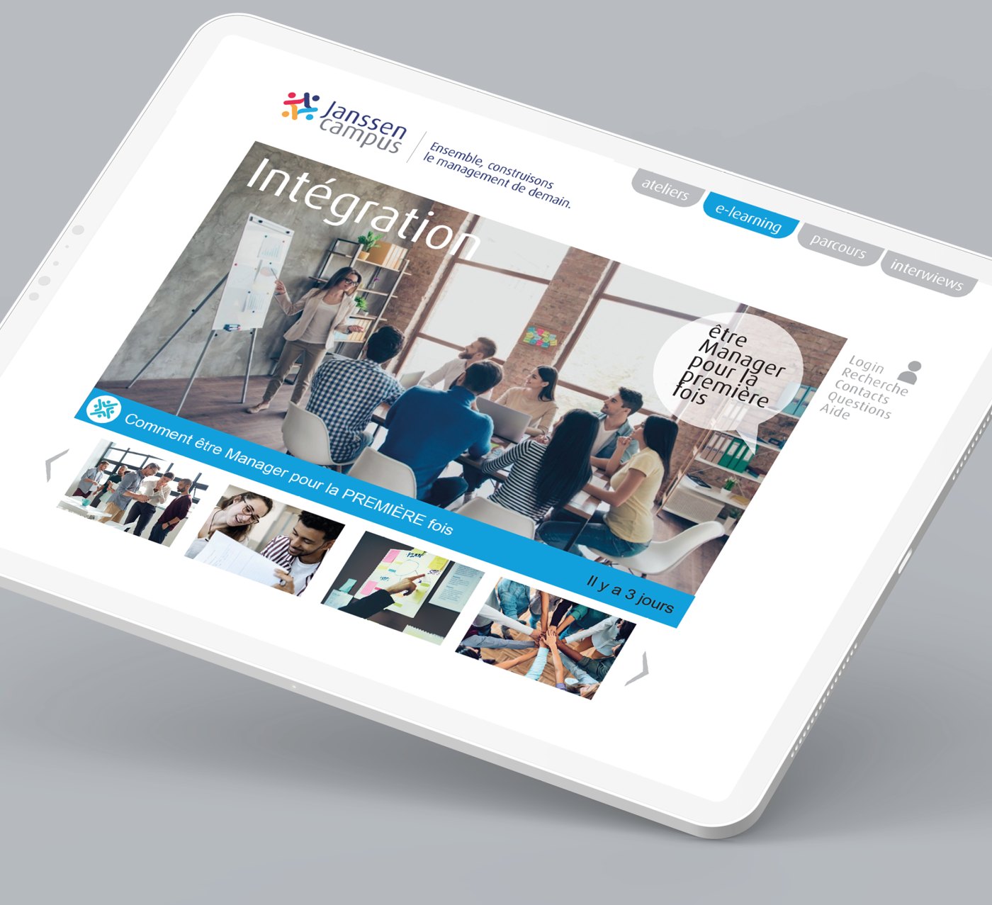 Tablette affichant la plateforme Campus Janssen